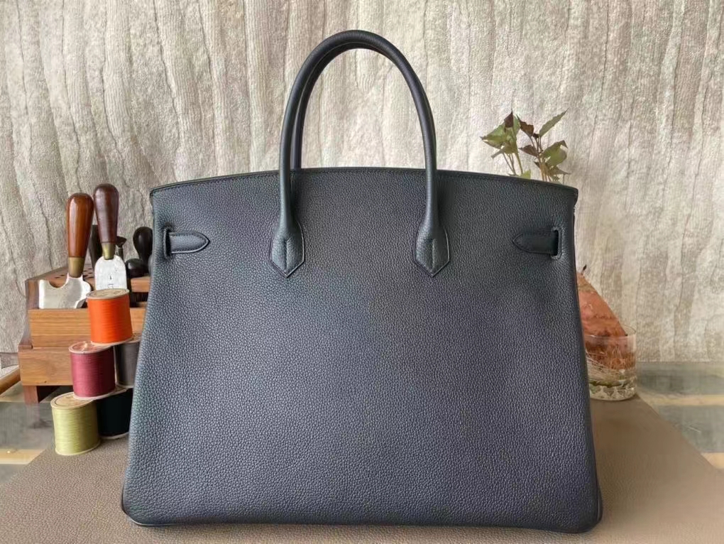 Hermès（爱马仕）Birkin 铂金包 黑色 内拼 梦幻紫 togo 顶级小牛皮 拉丝银扣 金扣 40cm