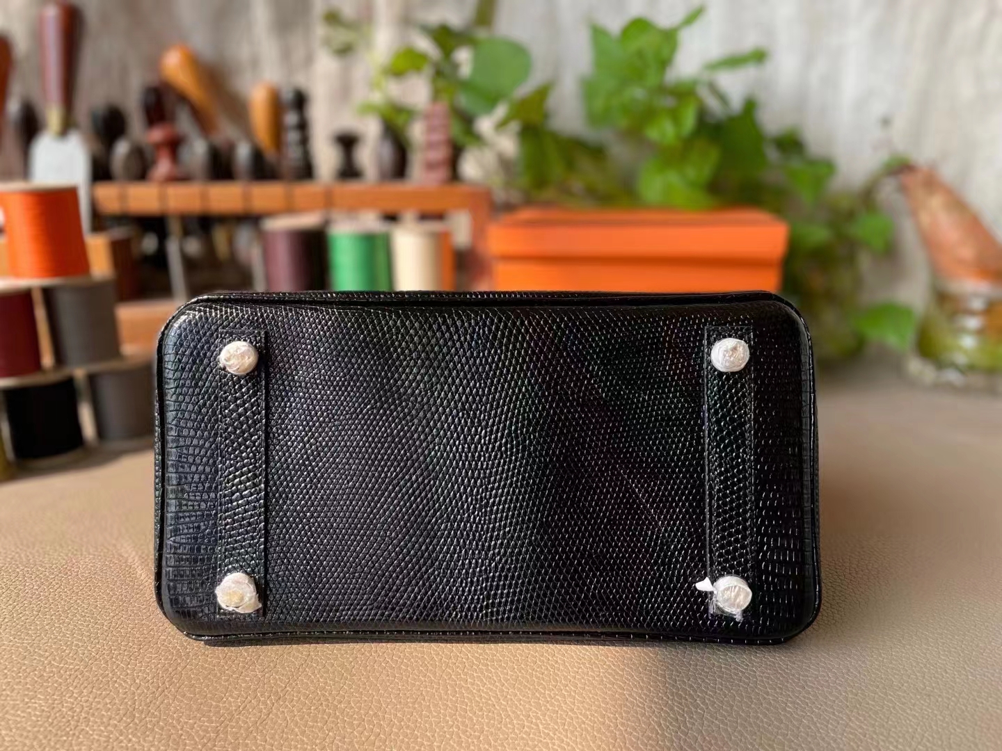 Hermès（爱马仕）Birkin 铂金包 黑色 蜥蜴皮 金扣 25cm