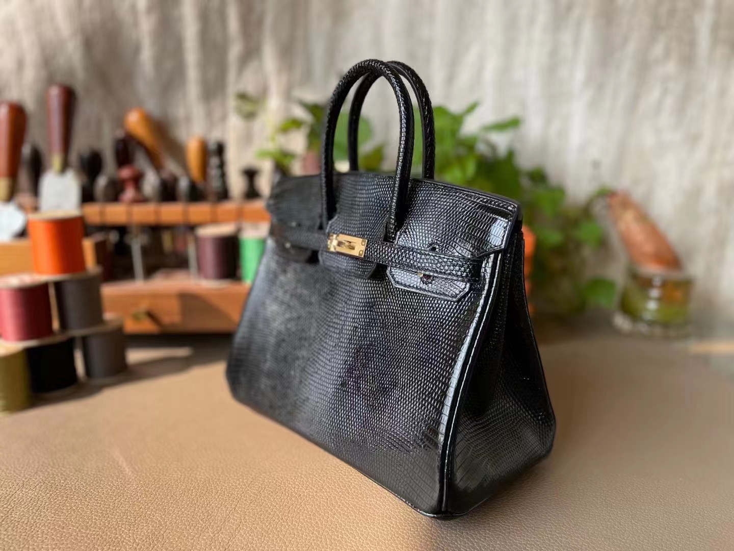 Hermès（爱马仕）Birkin 铂金包 黑色 蜥蜴皮 金扣 25cm