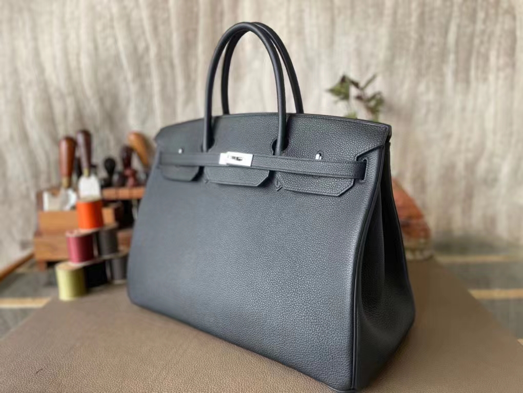 Hermès（爱马仕）Birkin 铂金包 黑色 内拼 梦幻紫 togo 顶级小牛皮 拉丝银扣 金扣 40cm