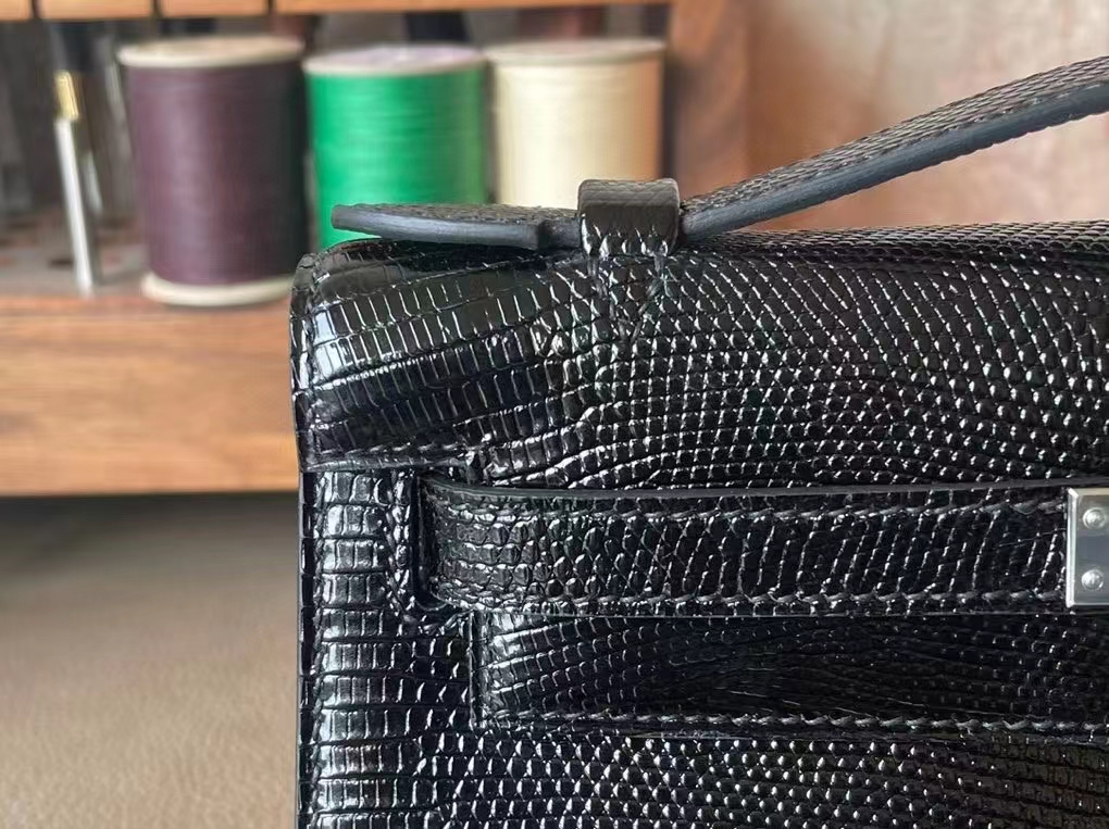 Hermès（爱马仕）mini kelly 迷你凯莉 黑色 顶级蜥蜴皮 银扣 22cm 一代