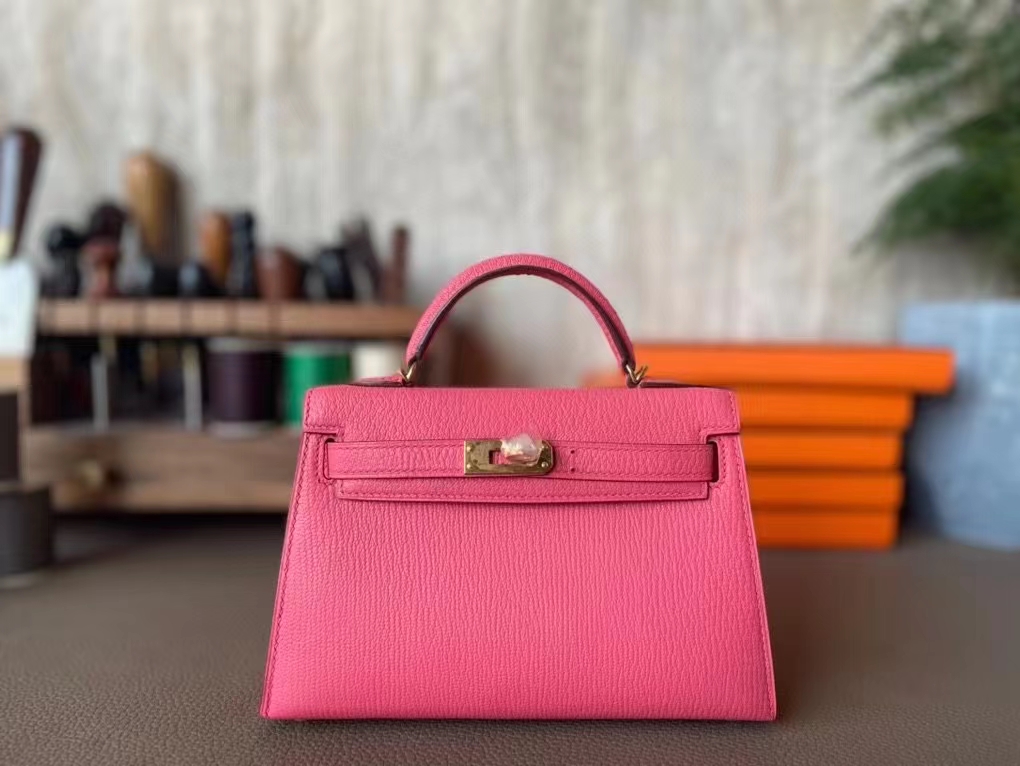 Hermès（爱马仕）mini kelly 迷你凯莉 Chevre 山羊皮 唇膏粉 金扣 19cm 二代