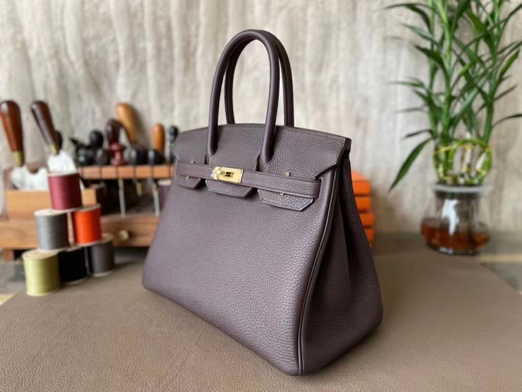 Hermès（爱马仕）Birkin 铂金包 朱古力 巧克力色 Togo 顶级小牛皮 金扣 30cm