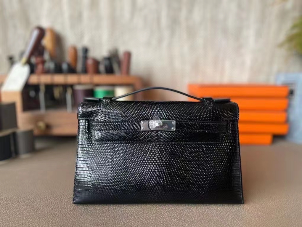 Hermès（爱马仕）mini kelly 迷你凯莉 黑色 顶级蜥蜴皮 银扣 22cm 一代