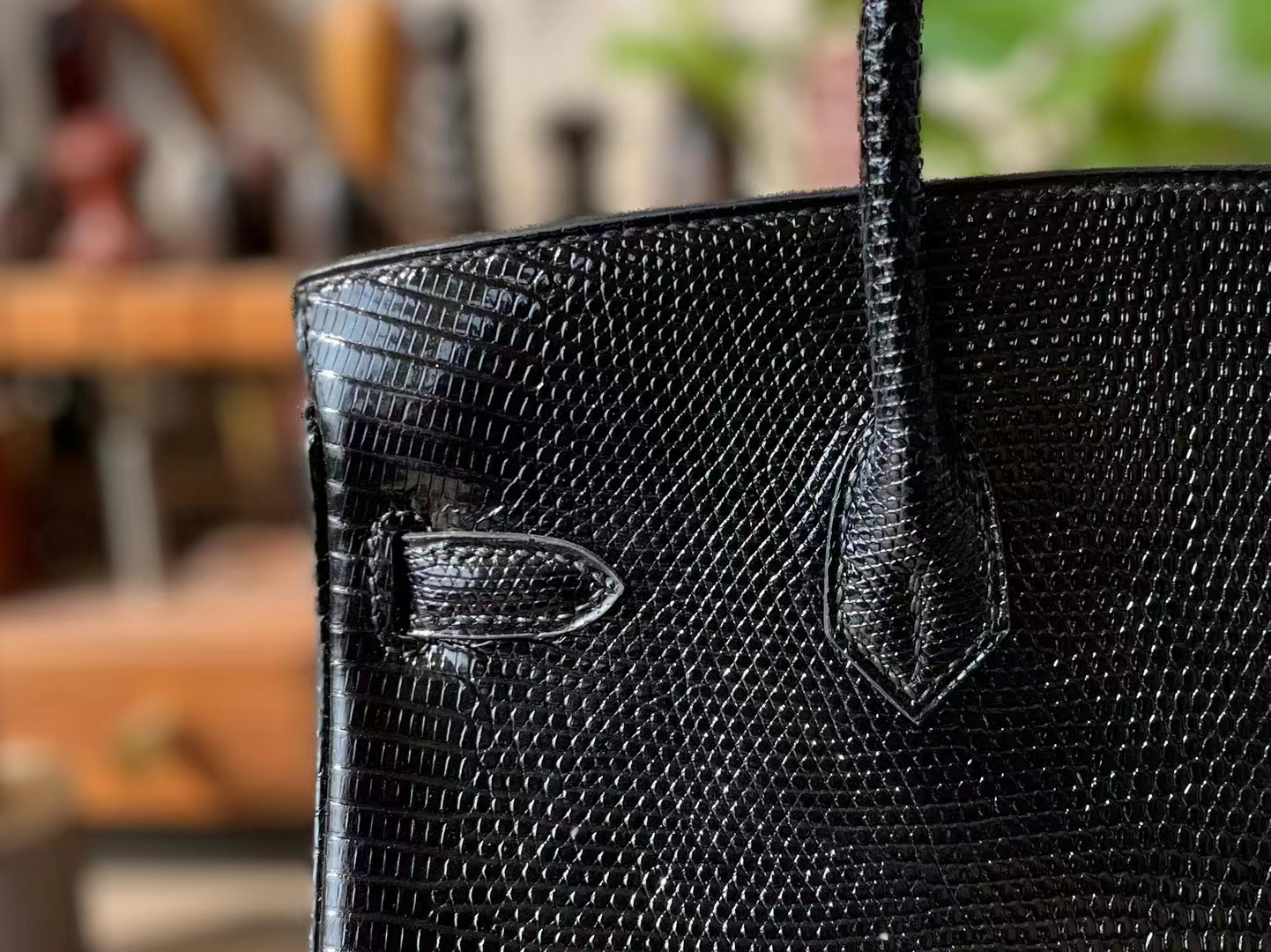 Hermès（爱马仕）Birkin 铂金包 黑色 蜥蜴皮 金扣 25cm