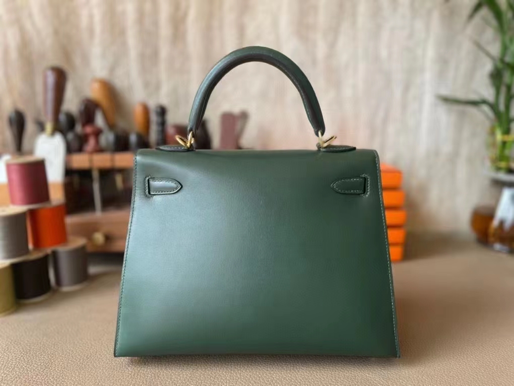 Hermès（爱马仕）kelly 凯莉包 英国绿 BOX皮 金扣 25cm