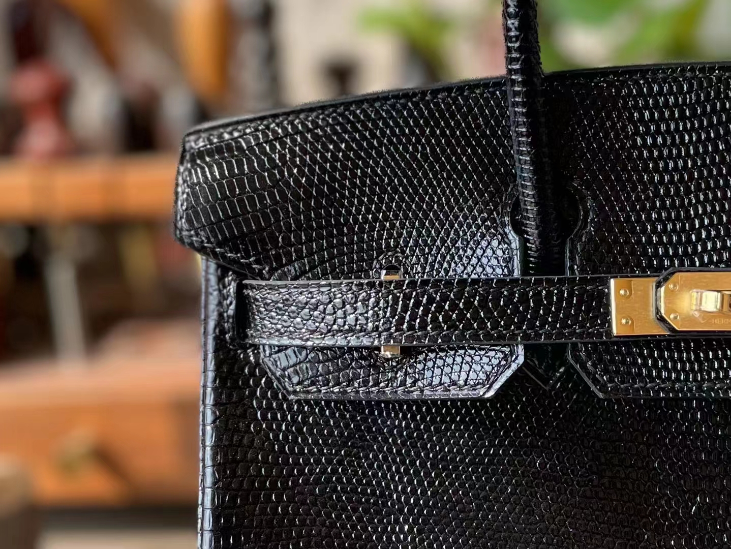 Hermès（爱马仕）Birkin 铂金包 黑色 蜥蜴皮 金扣 25cm