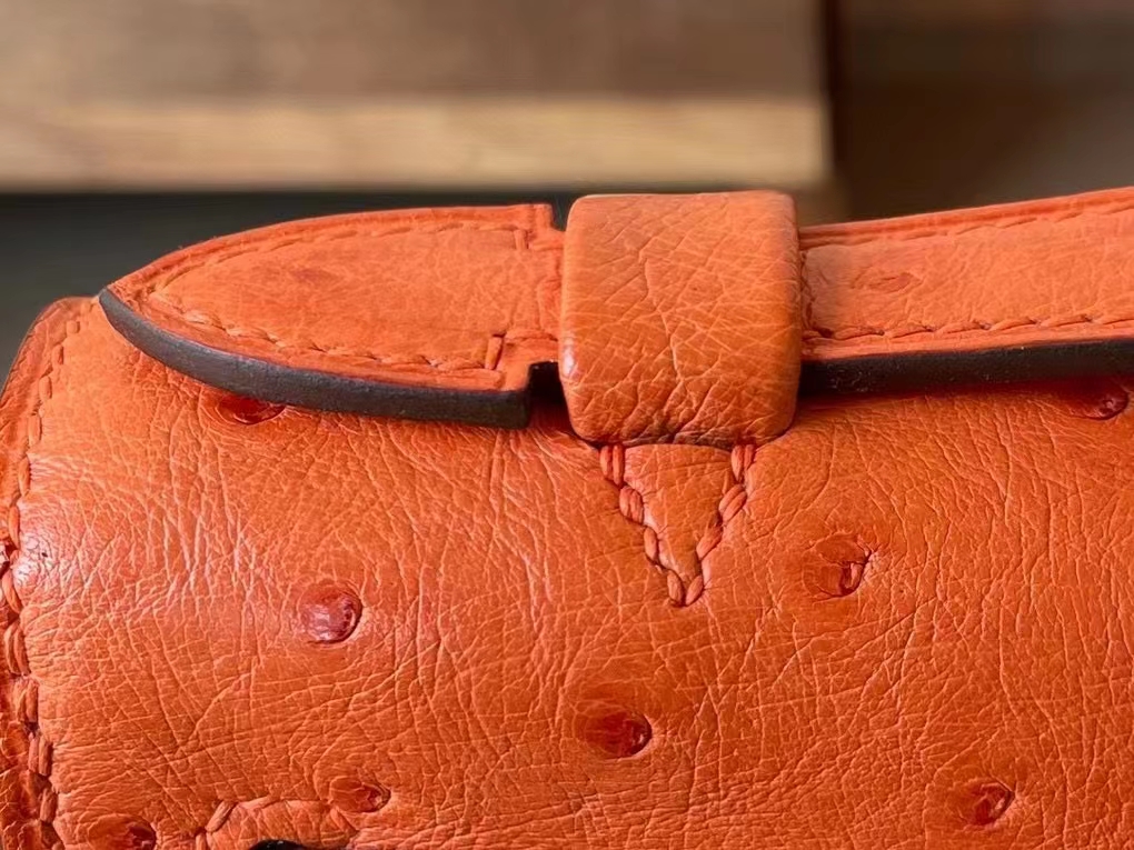 Hermès（爱马仕）mini kelly pochette 顶级鸵鸟皮 橙色 金扣 22cm 一代