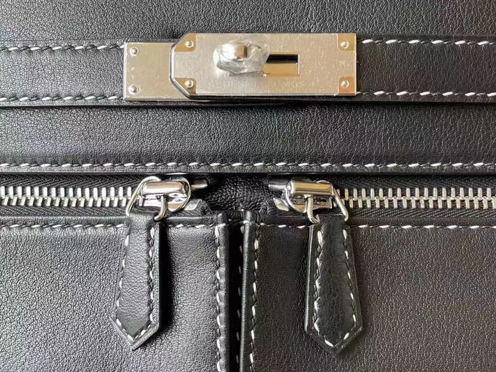 Hermès（爱马仕）kelly lakis 黑色 钢琴线 Swfit皮 银扣 28cm