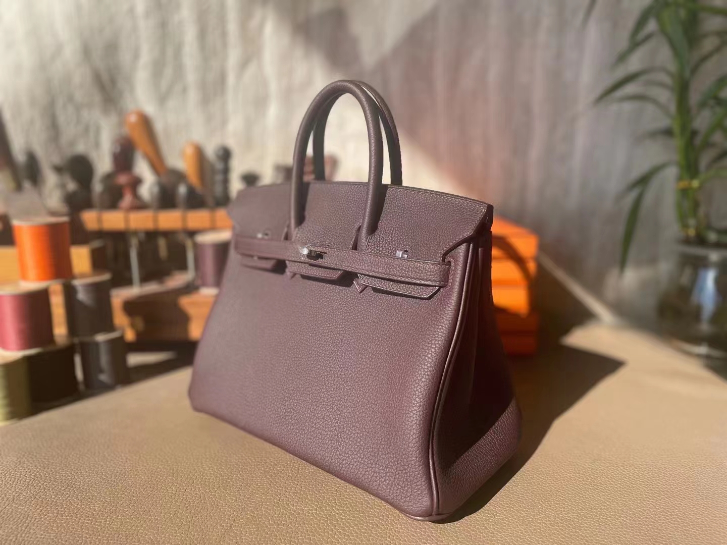 Hermès（爱马仕）Birkin 铂金包 乌木色 内拼 金棕色 togo 顶级小牛皮 银扣 25cm