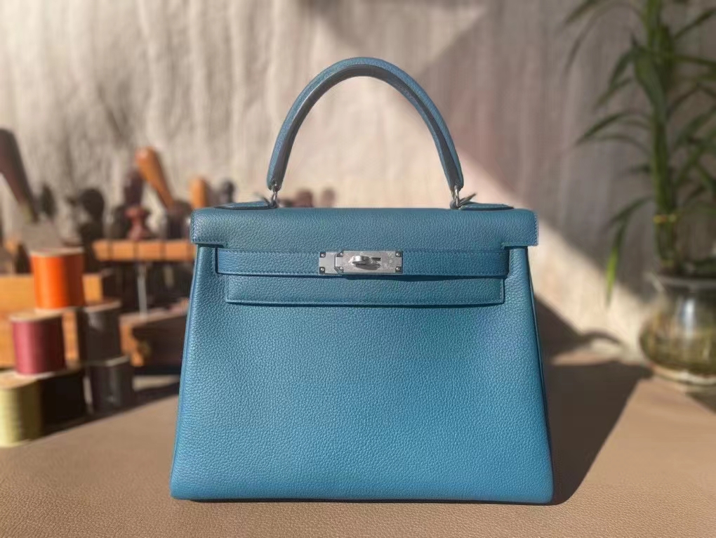 Hermès（爱马仕）Kelly 凯莉包 博斯普鲁士绿 Togo 顶级小牛皮 银扣 28cm