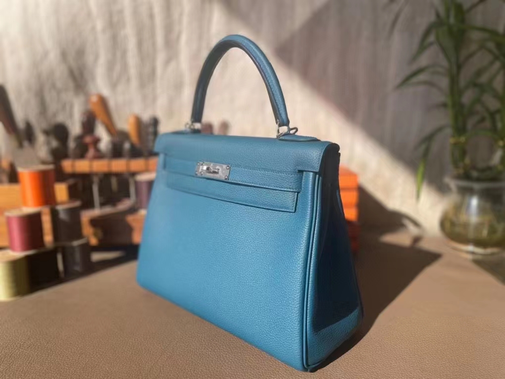 Hermès（爱马仕）Kelly 凯莉包 博斯普鲁士绿 Togo 顶级小牛皮 银扣 28cm