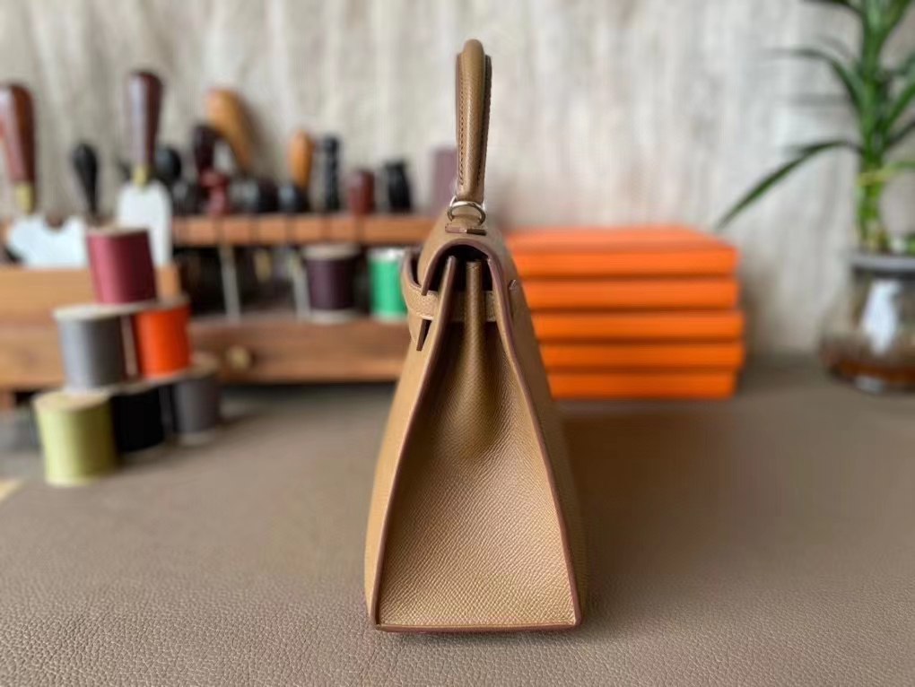 Hermès（爱马仕）Kelly 凯莉包 3G 栗子色 Epsom 掌纹皮 银扣 25cm