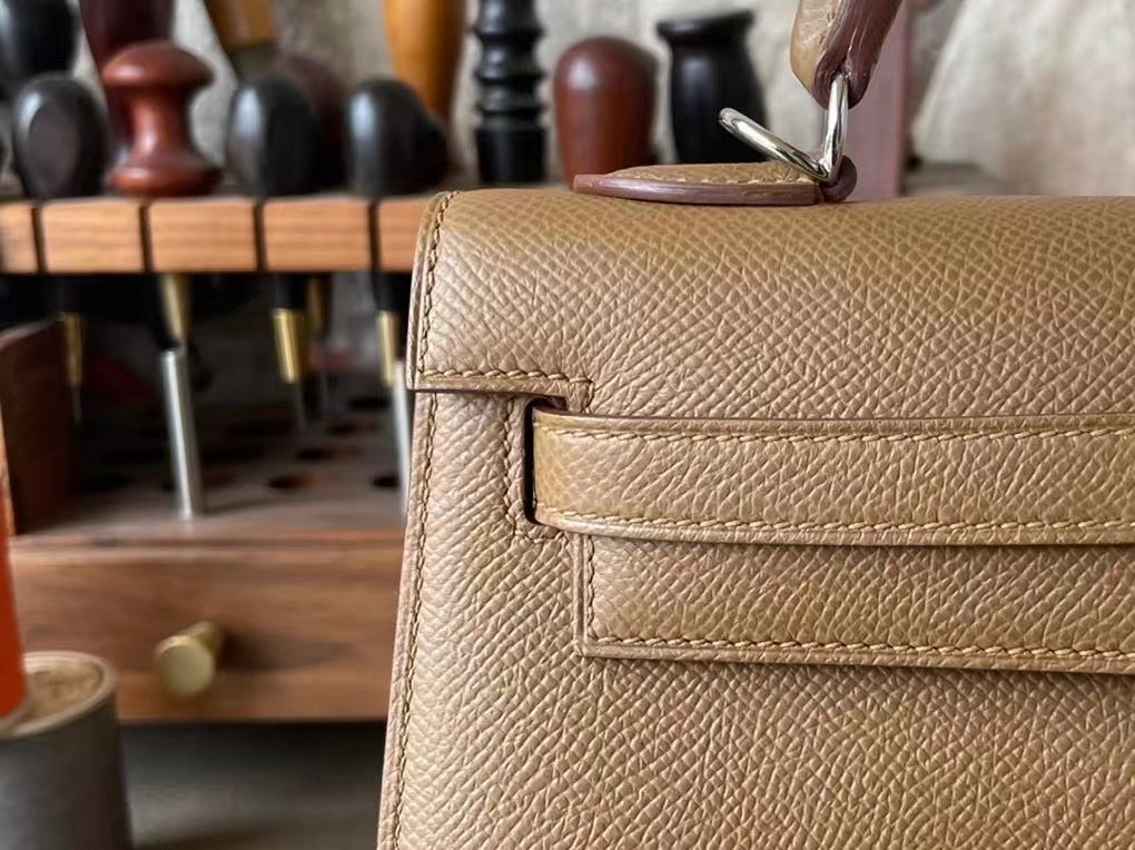 Hermès（爱马仕）Kelly 凯莉包 3G 栗子色 Epsom 掌纹皮 银扣 25cm