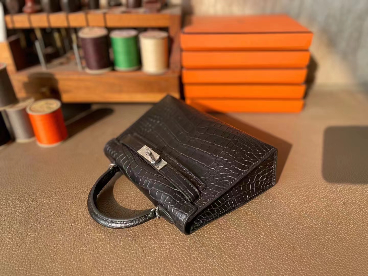 Hermès（爱马仕）mini kelly 迷你凯莉 黑色 雾面美洲鳄鱼皮 银扣 19cm 二代