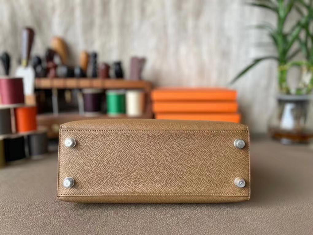 Hermès（爱马仕）Kelly 凯莉包 3G 栗子色 Epsom 掌纹皮 银扣 25cm