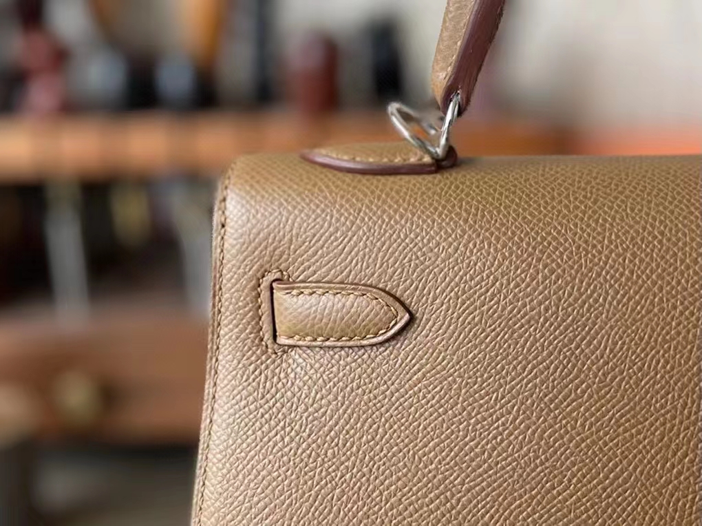 Hermès（爱马仕）Kelly 凯莉包 3G 栗子色 Epsom 掌纹皮 银扣 25cm