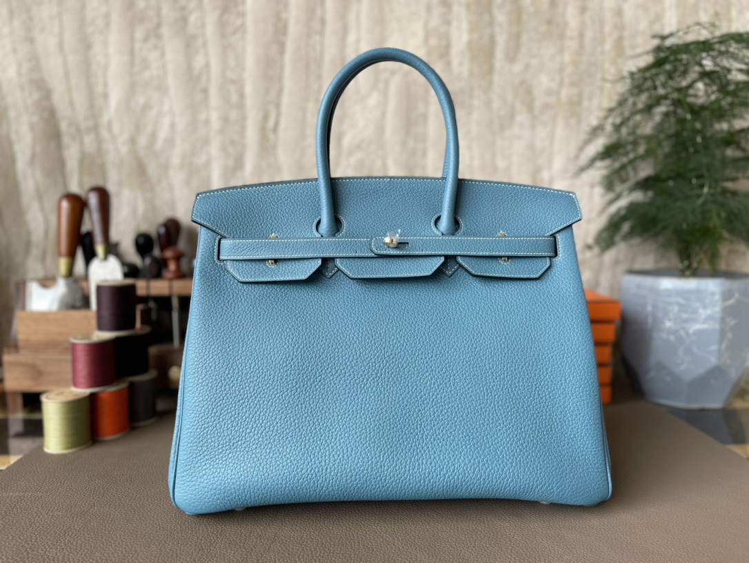 Hermès（爱马仕）Birkin 铂金包 牛仔蓝 TC大牛皮 金扣 35cm