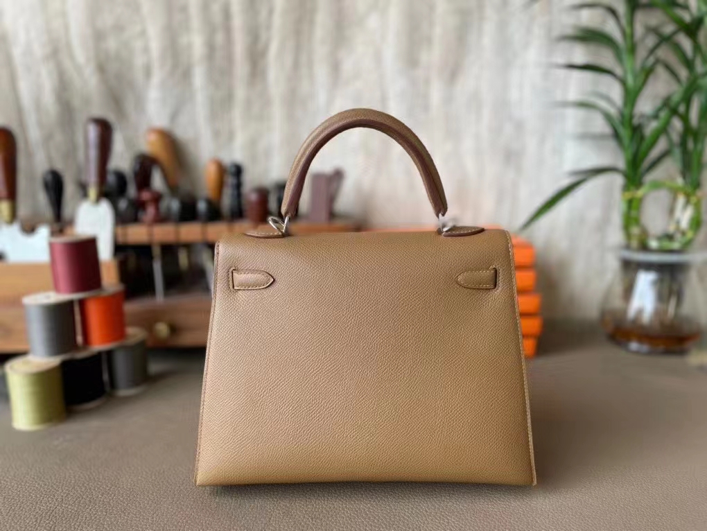 Hermès（爱马仕）Kelly 凯莉包 3G 栗子色 Epsom 掌纹皮 银扣 25cm