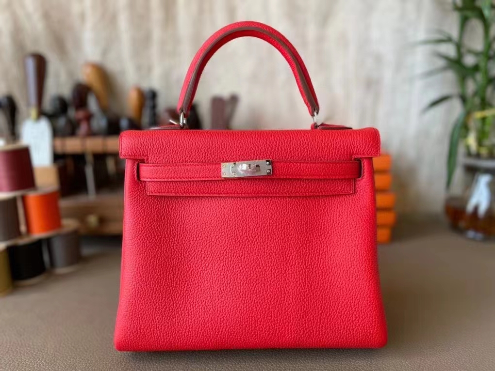 Hermès（爱马仕）Kelly 凯莉包 国旗红 Togo 顶级小牛皮 银扣 25cm