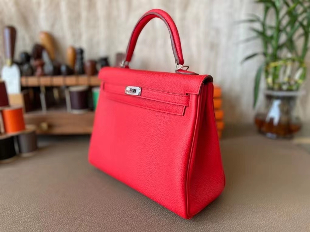 Hermès（爱马仕）Kelly 凯莉包 国旗红 Togo 顶级小牛皮 银扣 25cm