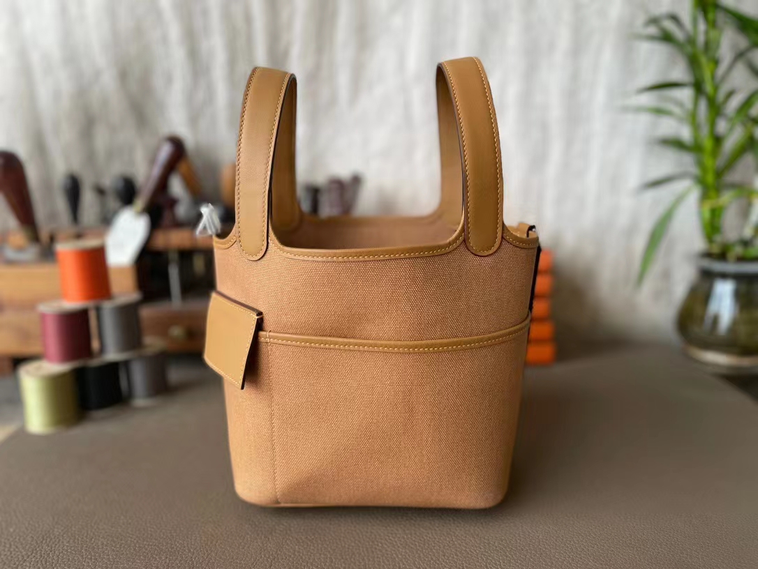 Hermès（爱马仕）Picotin cargo 芝麻色 帆布 拼 Swift皮 银扣 18cm