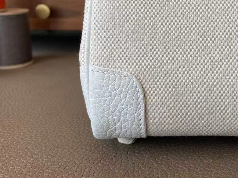Hermès（爱马仕）Birkin 铂金包 补丁包 纯白 拼 奶昔白 TOGO 顶级小牛皮 拼 帆布 银扣 25cm