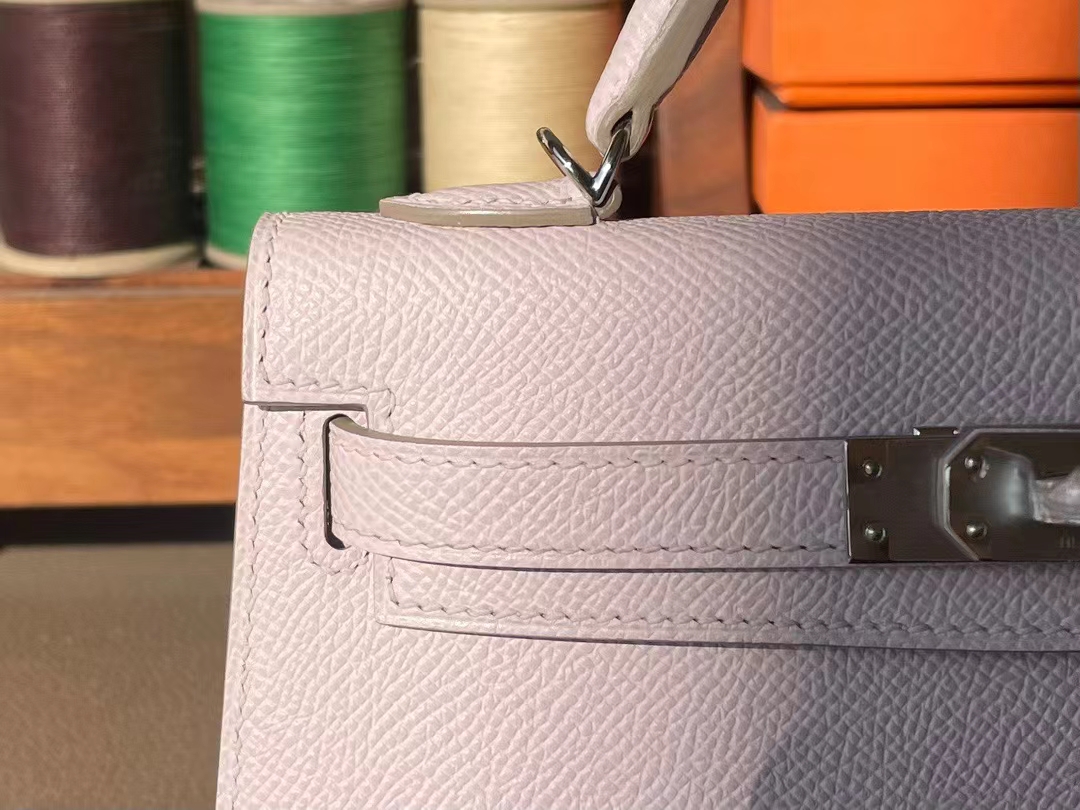 Hermès（爱马仕）Mini kelly 迷你凯莉 Epsom 掌纹皮 梦幻粉 银扣 二代 19cm