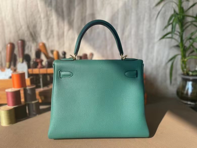 Hermès（爱马仕）Kelly 凯莉包 孔雀绿 Togo顶级小牛皮 金扣 28cm