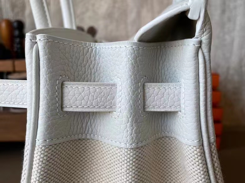 Hermès（爱马仕）Birkin 铂金包 补丁包 纯白 拼 奶昔白 TOGO 顶级小牛皮 拼 帆布 银扣 25cm