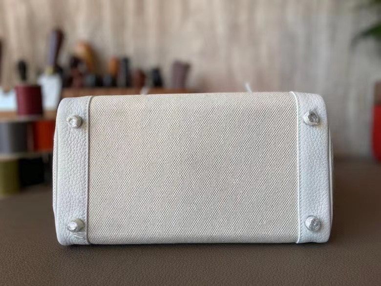Hermès（爱马仕）Birkin 铂金包 补丁包 纯白 拼 奶昔白 TOGO 顶级小牛皮 拼 帆布 银扣 25cm