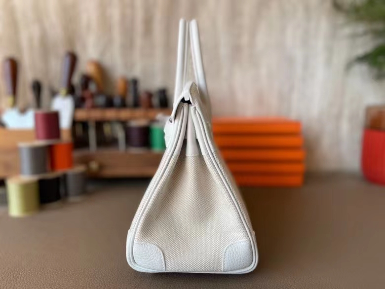 Hermès（爱马仕）Birkin 铂金包 补丁包 纯白 拼 奶昔白 TOGO 顶级小牛皮 拼 帆布 银扣 25cm