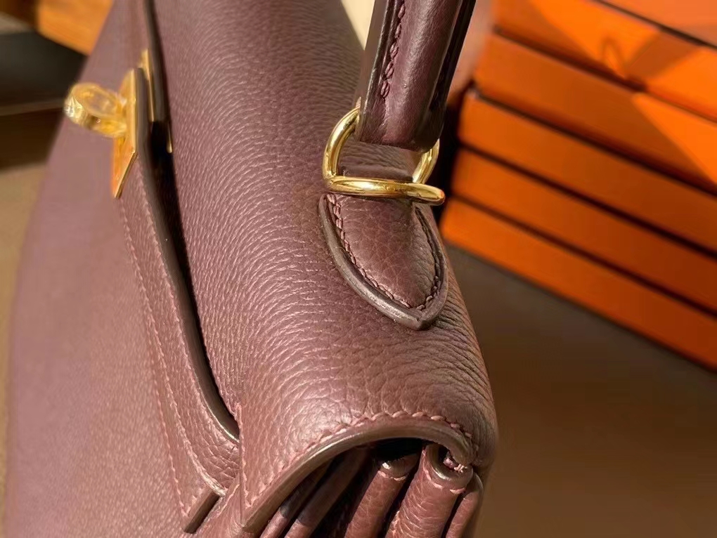 Hermès（爱马仕）Kelly 凯莉包 马鞍红 Togo 顶级小牛皮 金扣 25cm