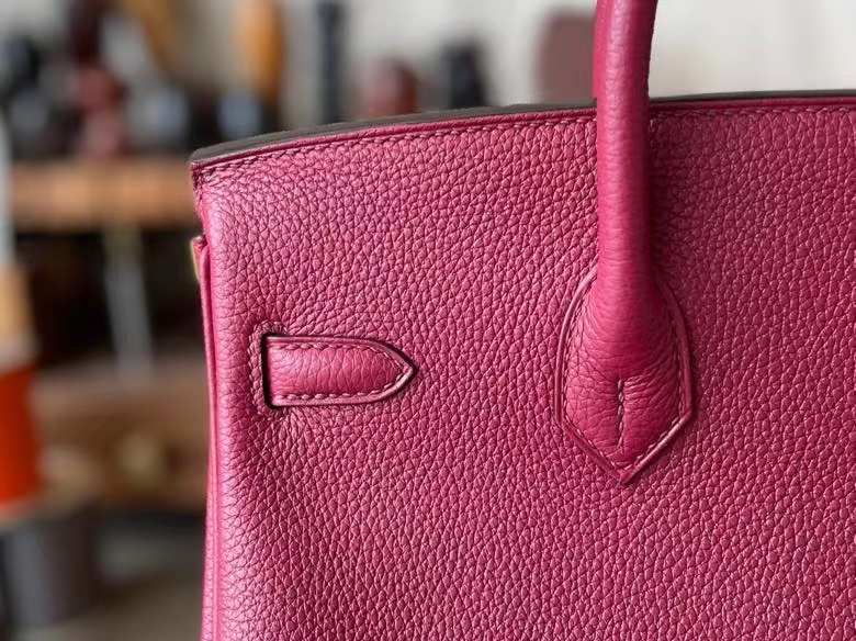 Hermès（爱马仕）Birkin 铂金包 Togo 顶级小牛皮 石榴红 银扣 25cm 全手工蜡线缝制
