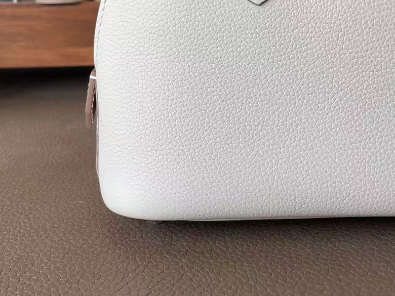 Hermès（爱马仕）Mini Bolide 保龄球包 evercolor皮 0t 蘑菇白 拼 09 梦幻粉 拼 金棕色 银扣 19cm