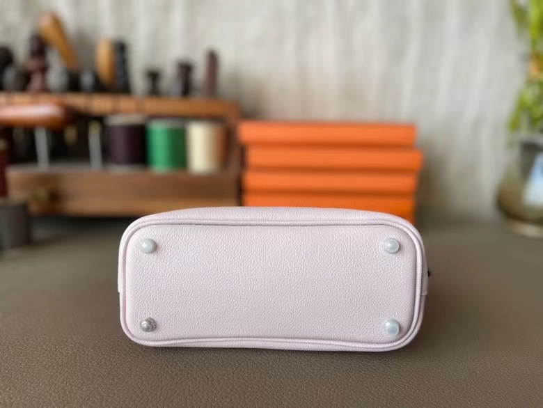 Hermès（爱马仕）Mini Bolide 保龄球包 evercolor皮 09 梦幻粉 拼 蘑菇白 拼 马鞍红 银扣 19cm