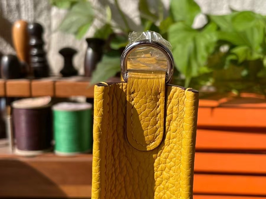 Hermès（爱马仕）Mini Evelyne 迷你伊芙琳 TC大牛皮 琥珀黄 银扣 17cm