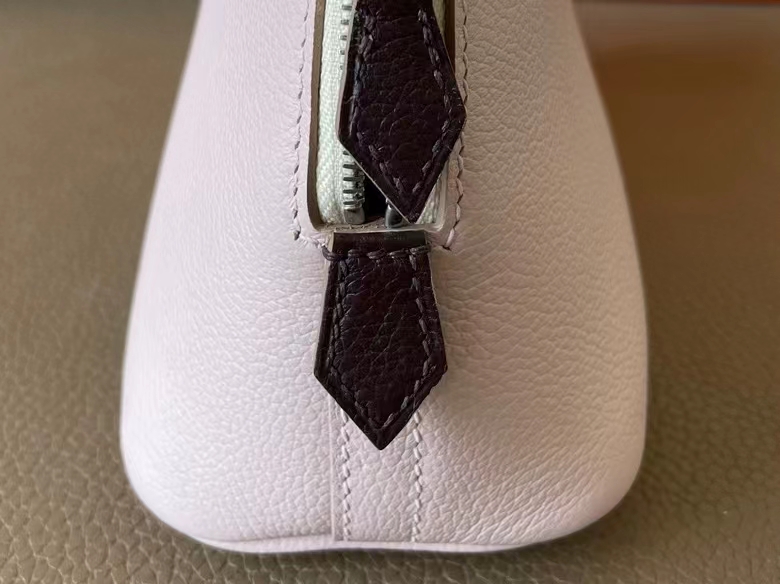 Hermès（爱马仕）Mini Bolide 保龄球包 evercolor皮 09 梦幻粉 拼 蘑菇白 拼 马鞍红 银扣 19cm