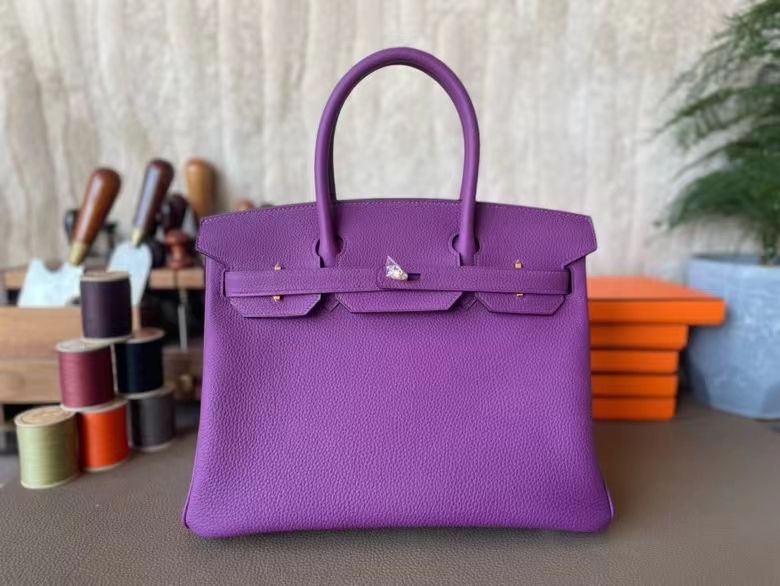 Hermès（爱马仕）Birkin 铂金包 Togo 顶级小牛皮 海葵紫 金扣 30cm 全手工蜡线缝制