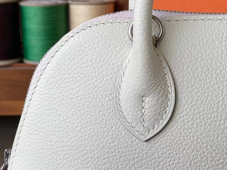 Hermès（爱马仕）Mini Bolide 保龄球包 evercolor皮 0t 蘑菇白 拼 09 梦幻粉 拼 金棕色 银扣 19cm