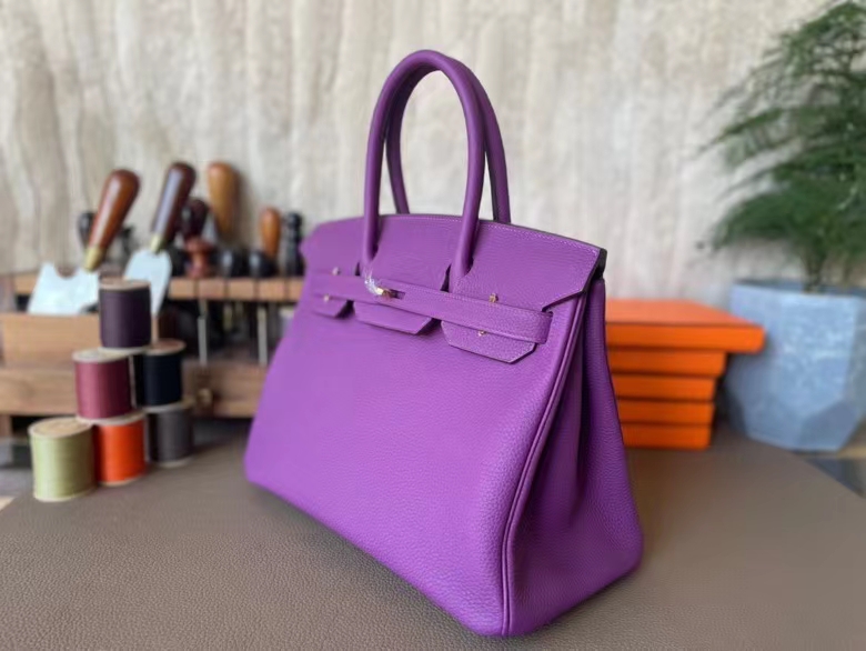 Hermès（爱马仕）Birkin 铂金包 Togo 顶级小牛皮 海葵紫 金扣 30cm 全手工蜡线缝制