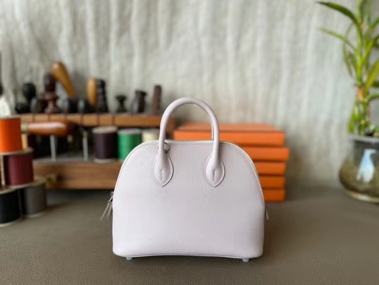 Hermès（爱马仕）Mini Bolide 保龄球包 evercolor皮 09 梦幻粉 拼 蘑菇白 拼 马鞍红 银扣 19cm
