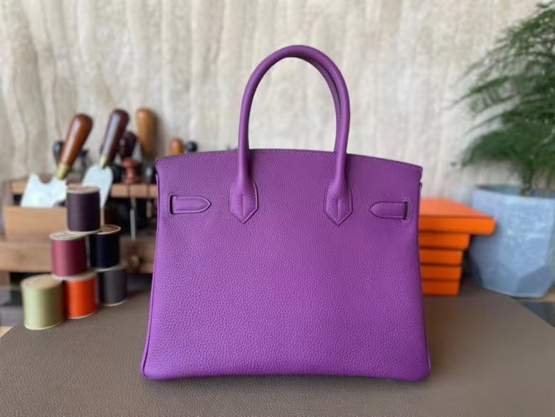 Hermès（爱马仕）Birkin 铂金包 Togo 顶级小牛皮 海葵紫 金扣 30cm 全手工蜡线缝制