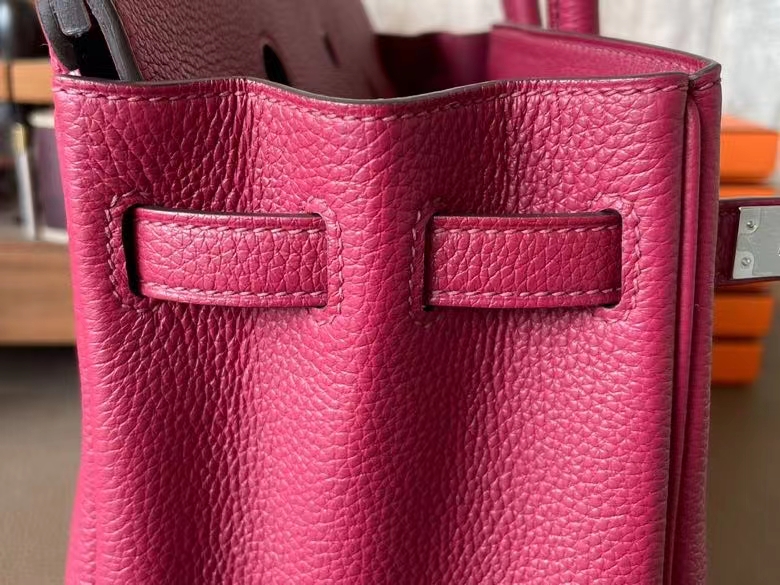 Hermès（爱马仕）Birkin 铂金包 Togo 顶级小牛皮 石榴红 银扣 25cm 全手工蜡线缝制