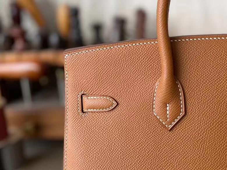 Hermès（爱马仕）Birkin 铂金包 Epsom 掌纹皮 金棕色 银扣 25cm 外缝 全手工蜡线缝制