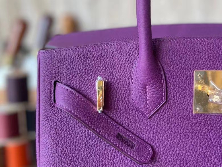 Hermès（爱马仕）Birkin 铂金包 Togo 顶级小牛皮 海葵紫 金扣 30cm 全手工蜡线缝制