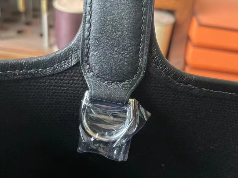 Hermès（爱马仕）Picotin 菜篮子 cargo 帆布 拼 Swfit皮 黑色 银扣 18cm