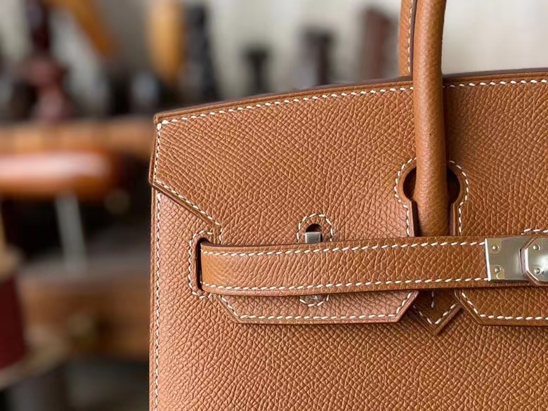 Hermès（爱马仕）Birkin 铂金包 Epsom 掌纹皮 金棕色 银扣 25cm 外缝 全手工蜡线缝制