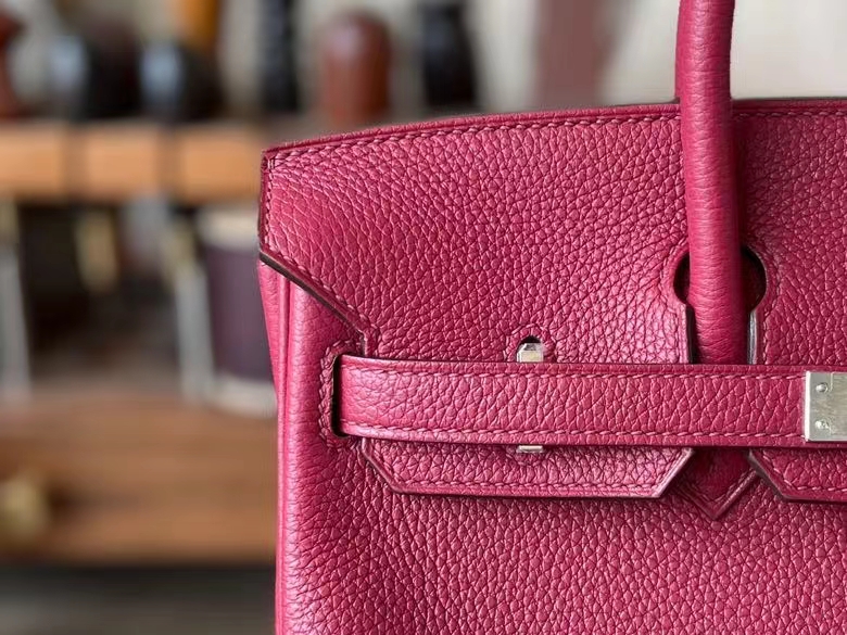 Hermès（爱马仕）Birkin 铂金包 Togo 顶级小牛皮 石榴红 银扣 25cm 全手工蜡线缝制
