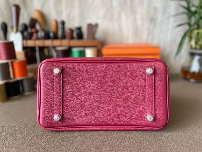 Hermès（爱马仕）Birkin 铂金包 Togo 顶级小牛皮 石榴红 银扣 25cm 全手工蜡线缝制
